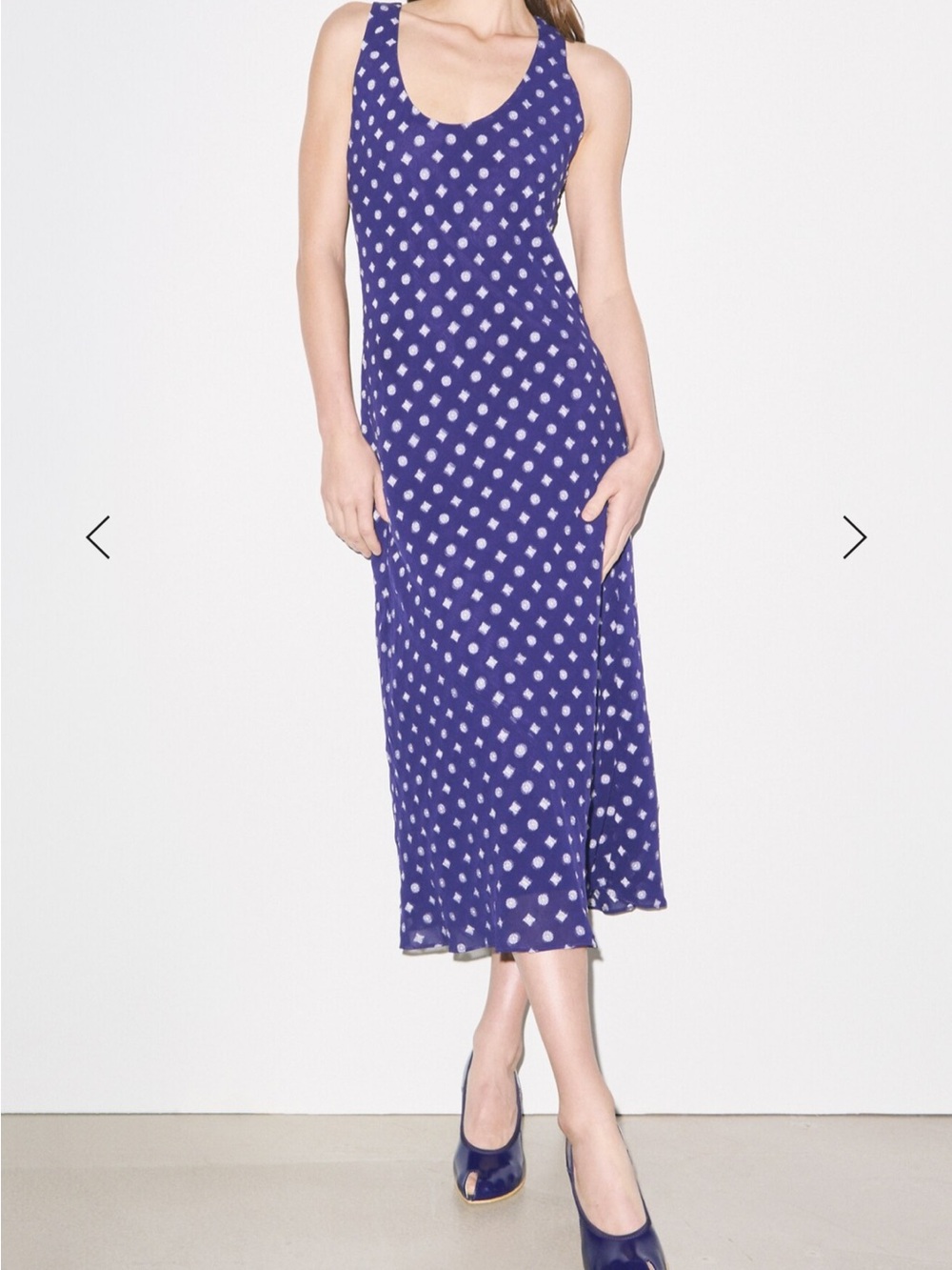 Tory Burch Navy Purple & White Polka Dot Scoop-Neck Midi Dress